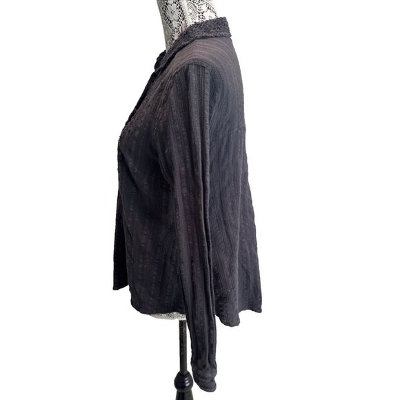Free People dark Grey Long Sleeve Shirt Lace 100% cotton blouse collard sexy - Picture 4 of 13